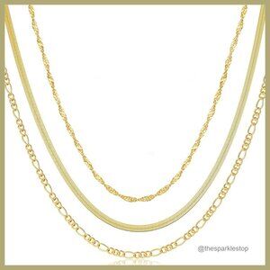 14K Gold Plated Layered Necklace Set, Dainty Chain Stackable Jewelry